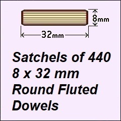 1 Satchel of 440, 8 x 32mm Round Fluted Dowels