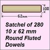 1 Satchel of 280, 10 x 62mm Round Fluted Dowels