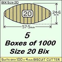 5 Boxes of 1000, Size 20 Bix Wood Biscuit Joiners