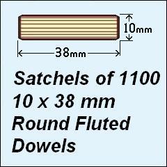 1 Satchel of 1100, 10 x 38mm Round Fluted Dowels