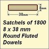 1 Satchel of 1800, 8 x 38mm Round Fluted Dowels