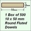 1 Bag of 500, 10 x 50mm Round Fluted Dowels