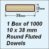 1 Bag of 1000, 10 x 38mm Round Fluted Dowels
