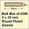 1 Box of 4390, 8 x 38mm Round Fluted Dowels