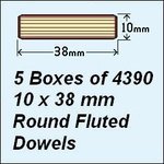 5 Boxes of 4390, 10 x 38mm Round Fluted Dowels