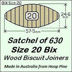 1 Satchel of 630, Size 20 Bix Wood Biscuit Joiners