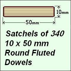 1 Satchel of 340, 10 x 50mm Round Fluted Dowels