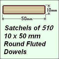 1 Satchel of 510, 10 x 50mm Round Fluted Dowels