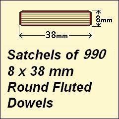 1 Satchel of 990, 8 x 38mm Round Fluted Dowels