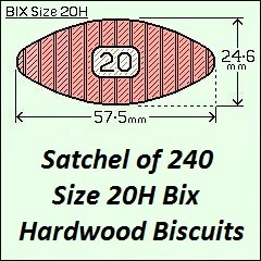 1 Satchel of 240, Size 20H Hardwood Biscuits