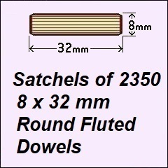 1 Satchel of 2350, 8 x 32mm Round Fluted Dowels