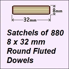 1 Satchel of 880, 8 x 32mm Round Fluted Dowels