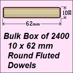 1 Box of 2400, 10 x 62mm Round Fluted Dowels