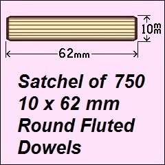 1 Satchel of 750, 10 x 62mm Round Fluted Dowels
