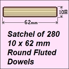 1 Satchel of 280, 10 x 62mm Round Fluted Dowels