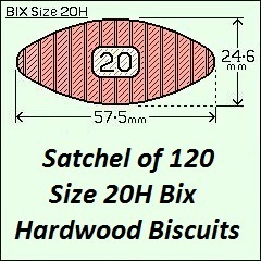 1 Satchel of 120, Size 20H Hardwood Biscuits