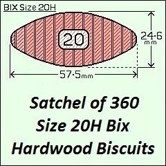 1 Satchel of 360, Size 20H Hardwood Biscuits